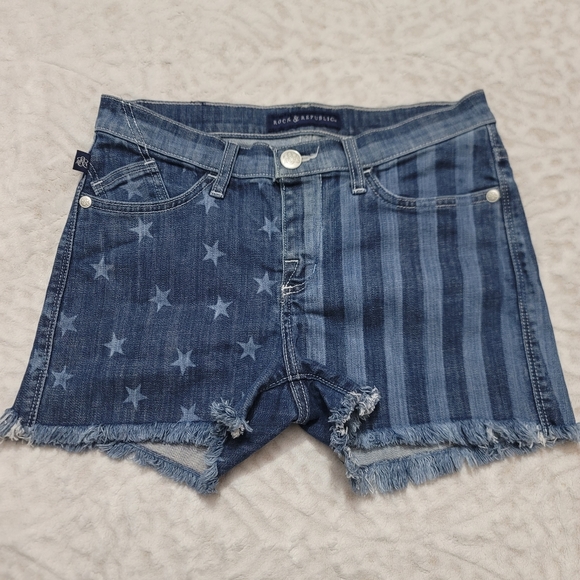 Rock & Republic Lolita Freedom Rock Stars Stripes Denim Jean Shorts Size 6 - Picture 1 of 14
